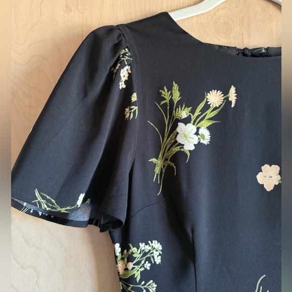 Sugarlips Jenna Floral Midi Dress Black Green Puff Sleeve Women’s Small NWT - Picture 2 of 14